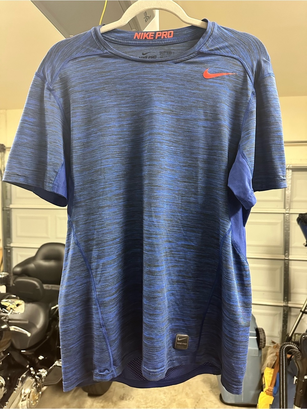 Nike Pro Men’s Blue Heather Performance Tee with Orange Swoosh